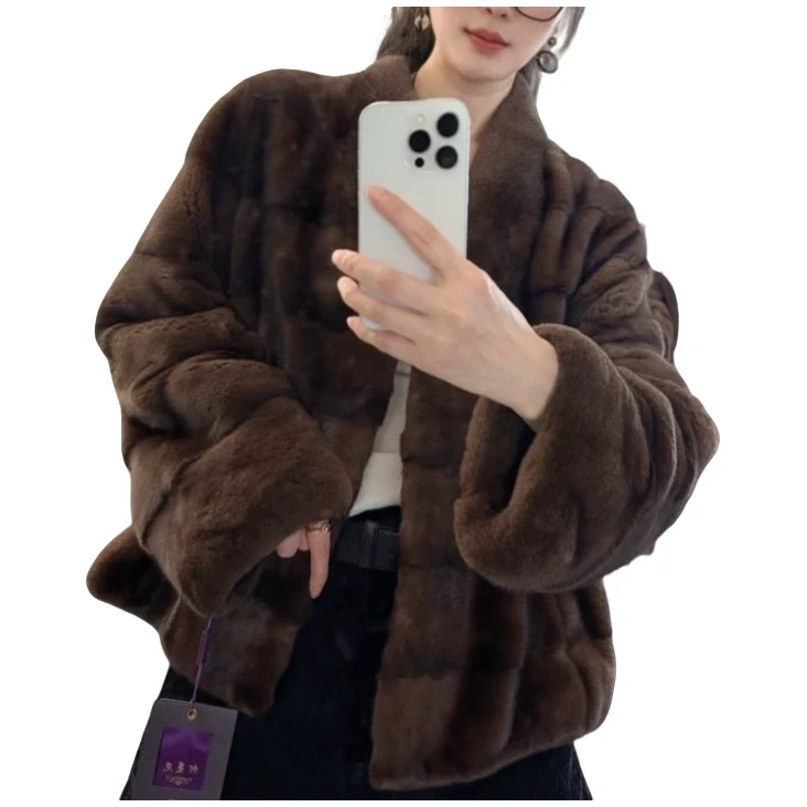 【慕之语muzhiyu】“落霞” 338款 小立领包肩横排水貂皮草时尚大衣