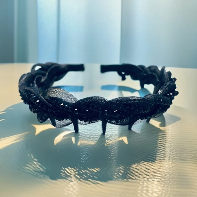 李汶霖同款发箍千面珠麻花编织欧根纱增发量高颅顶锯齿黑色发箍