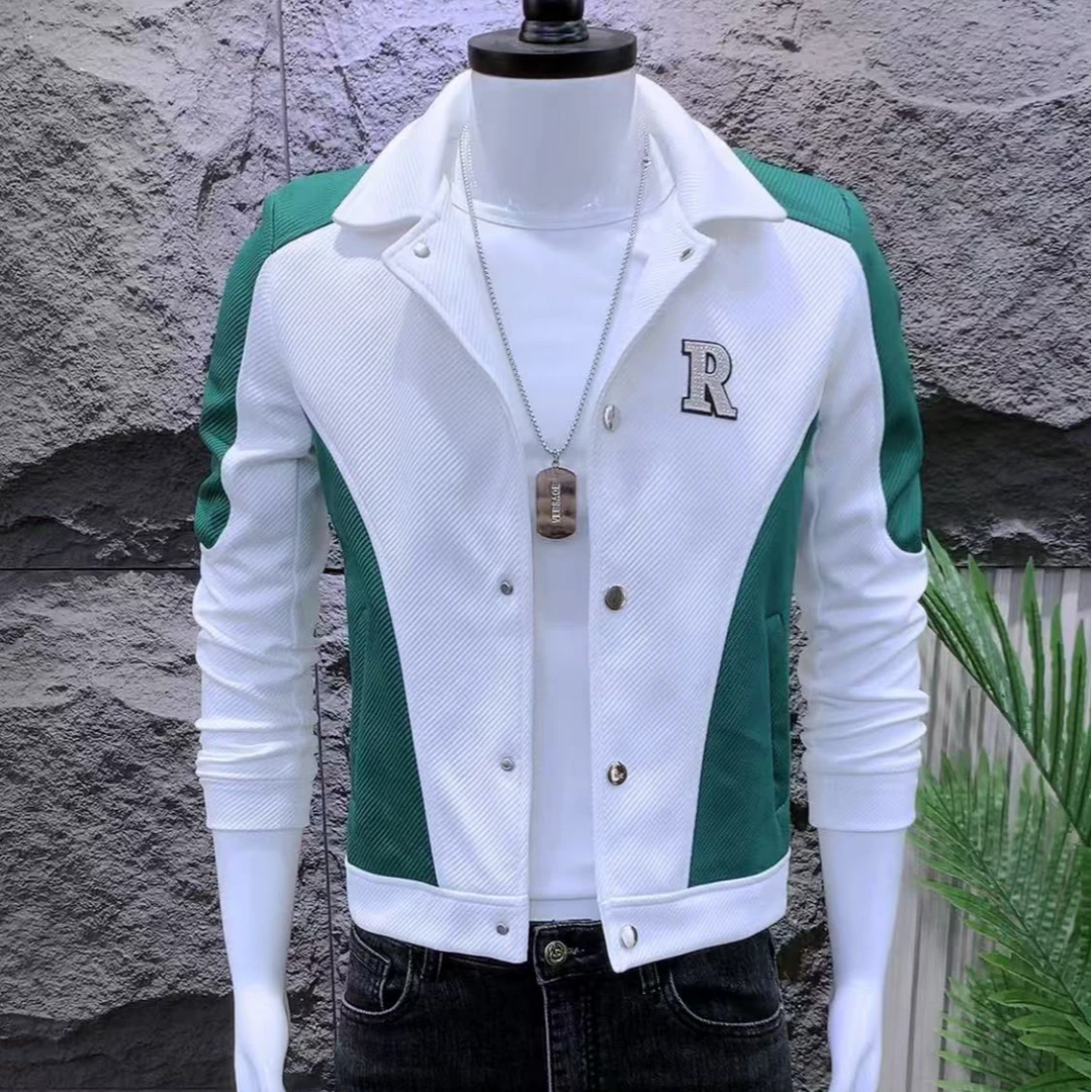 网红痞帅高级感潮牌韩版休闲男士帅气拼接夹克外套男装上衣230