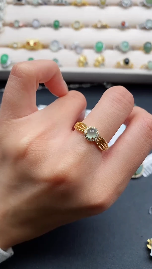 银S925镶嵌戒指翡翠888888+6