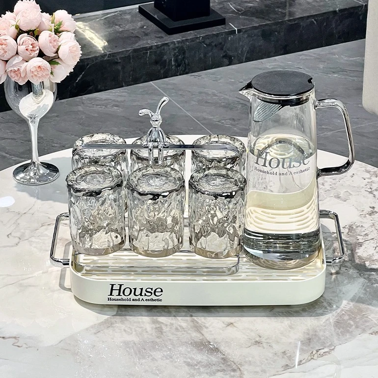 轻奢玻璃水杯套装家用客厅水具玻璃杯耐热喝水杯茶杯凉水壶大容量
