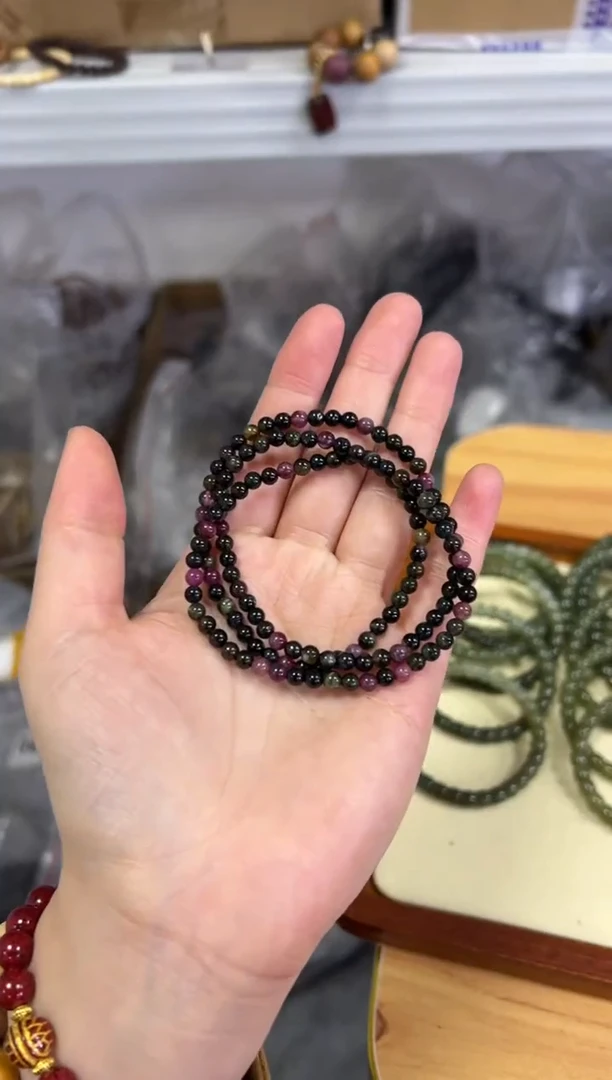 【闪购商品】碧玺手链未镶嵌黑美人碧玺圆珠多圈[0904]