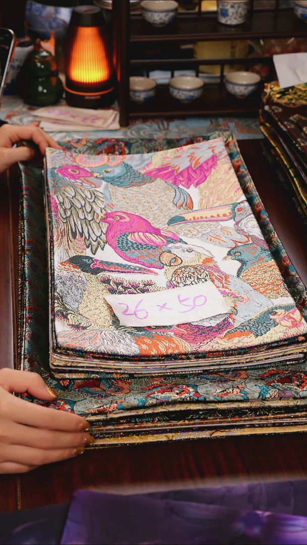 【鹦鹉粉双面】中国风干泡织锦茶席26*50