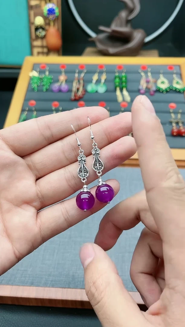 【闪购商品】玛瑙/玉髓耳钉银S925镶嵌4608000