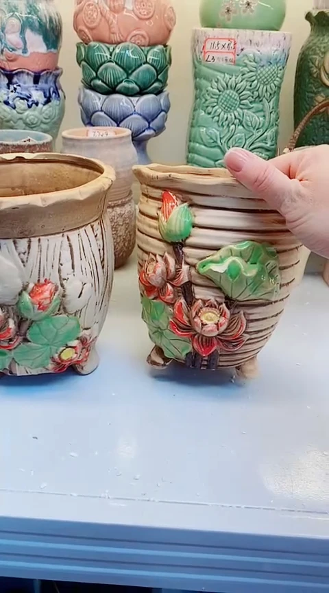 【闪购商品】陶瓷@@515唯美荷花盆2件套