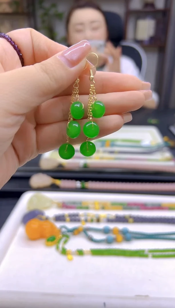 翡翠14K金镶嵌耳饰DIY款E439