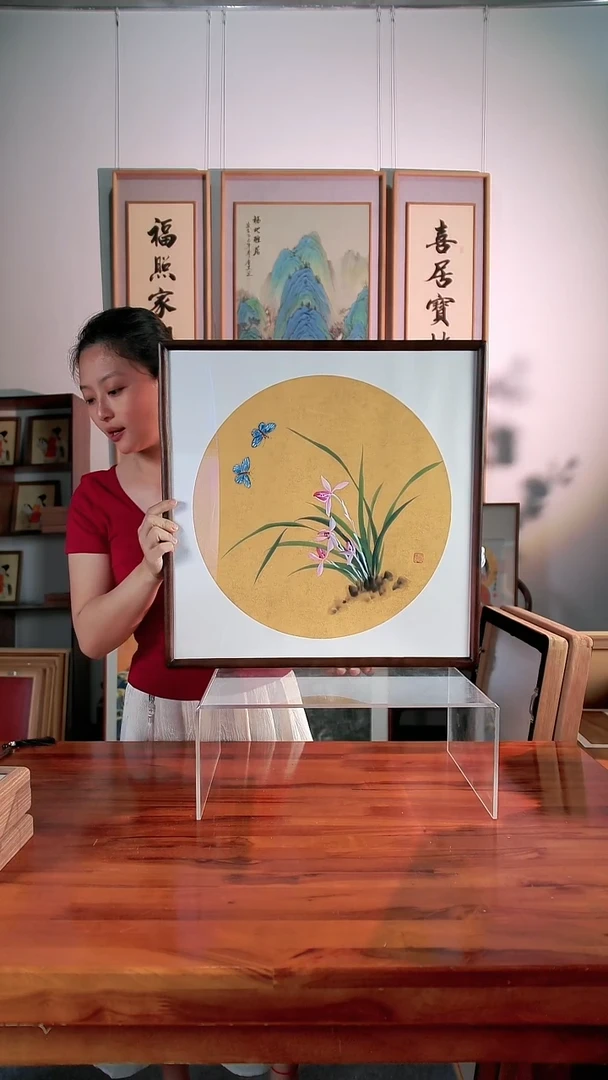 国画徐然老师兰花52*52CM国画摆台