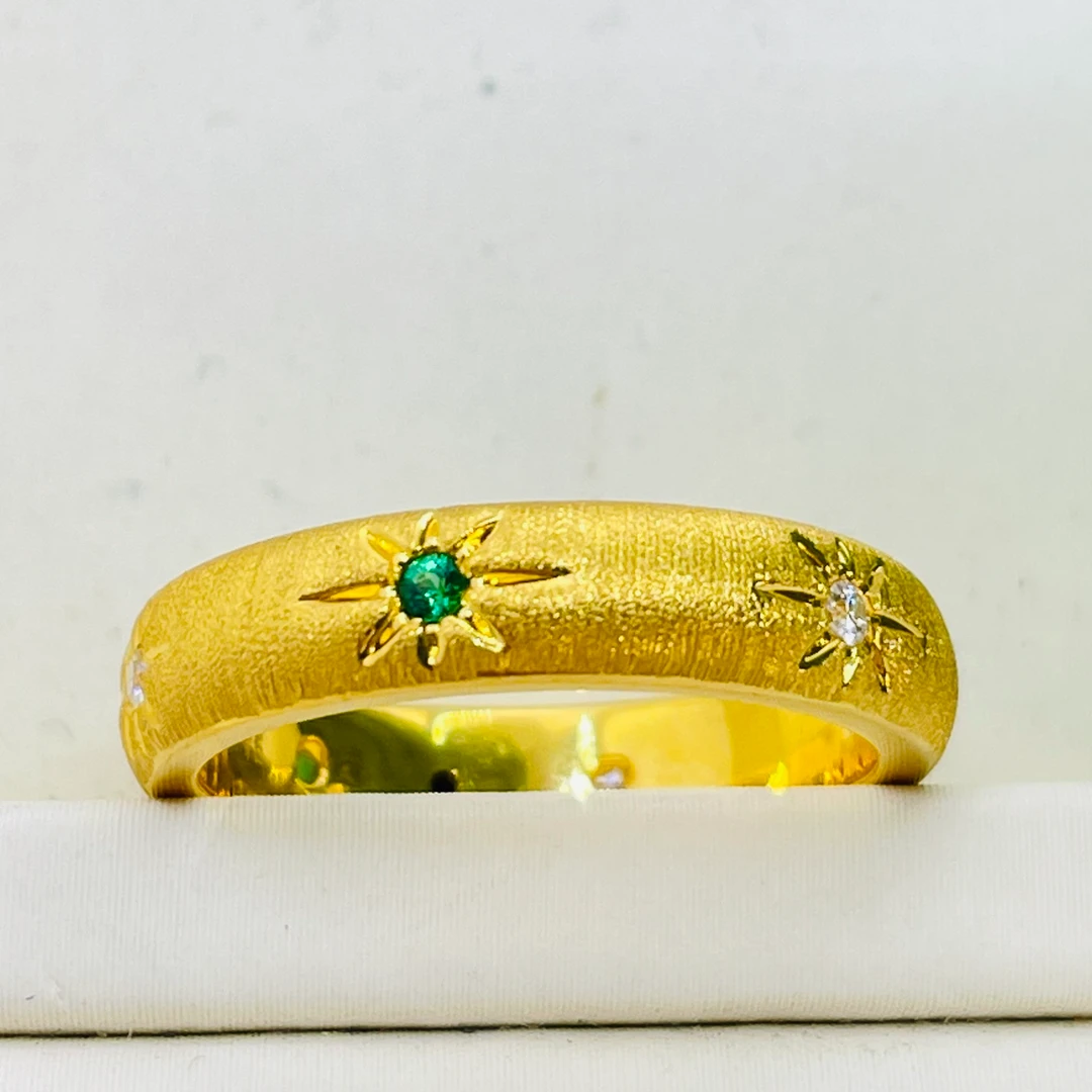 足金5D工艺 镶嵌芒星戒指附加208