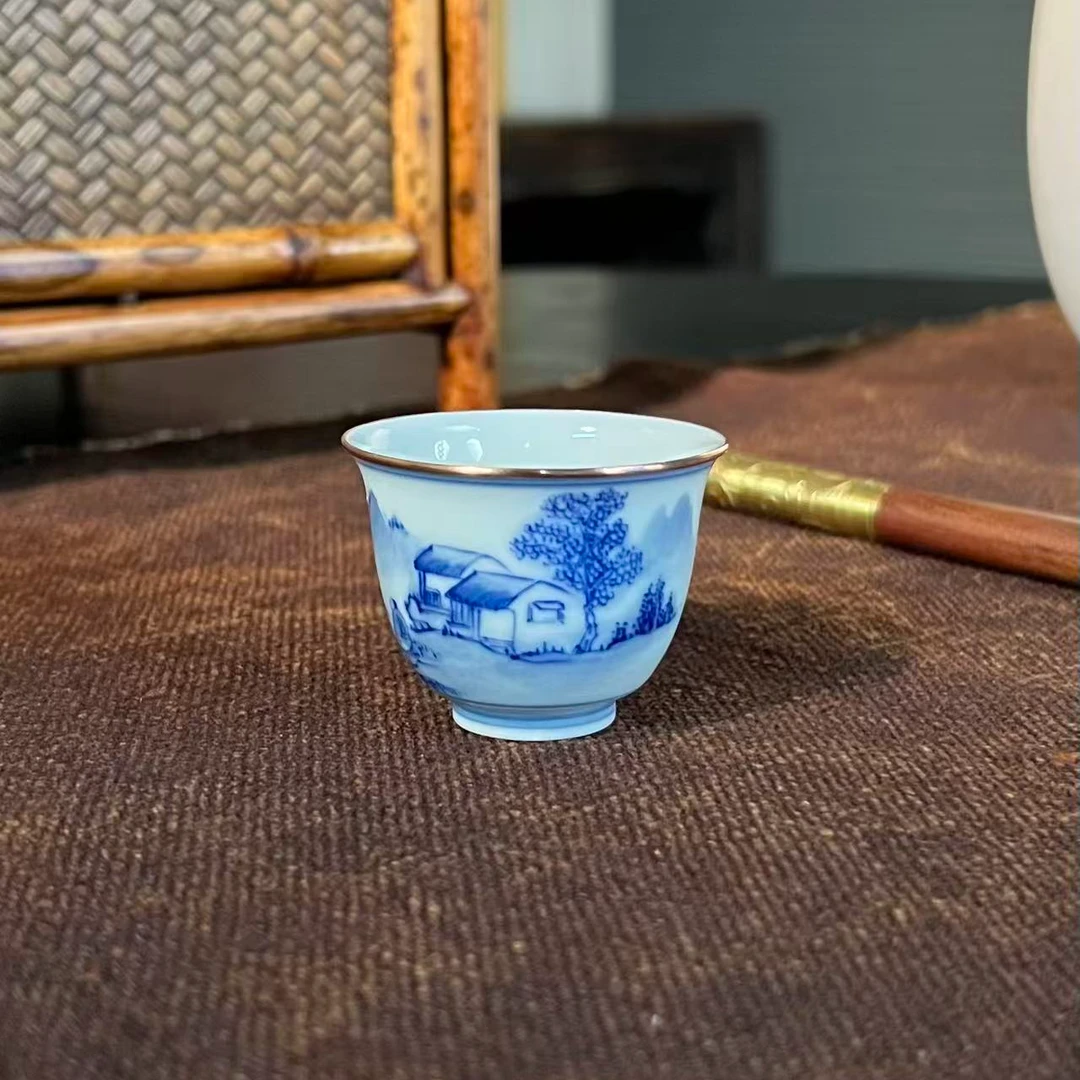【慕白茶集】乾茂号-青花山水包铜口小铃铛杯