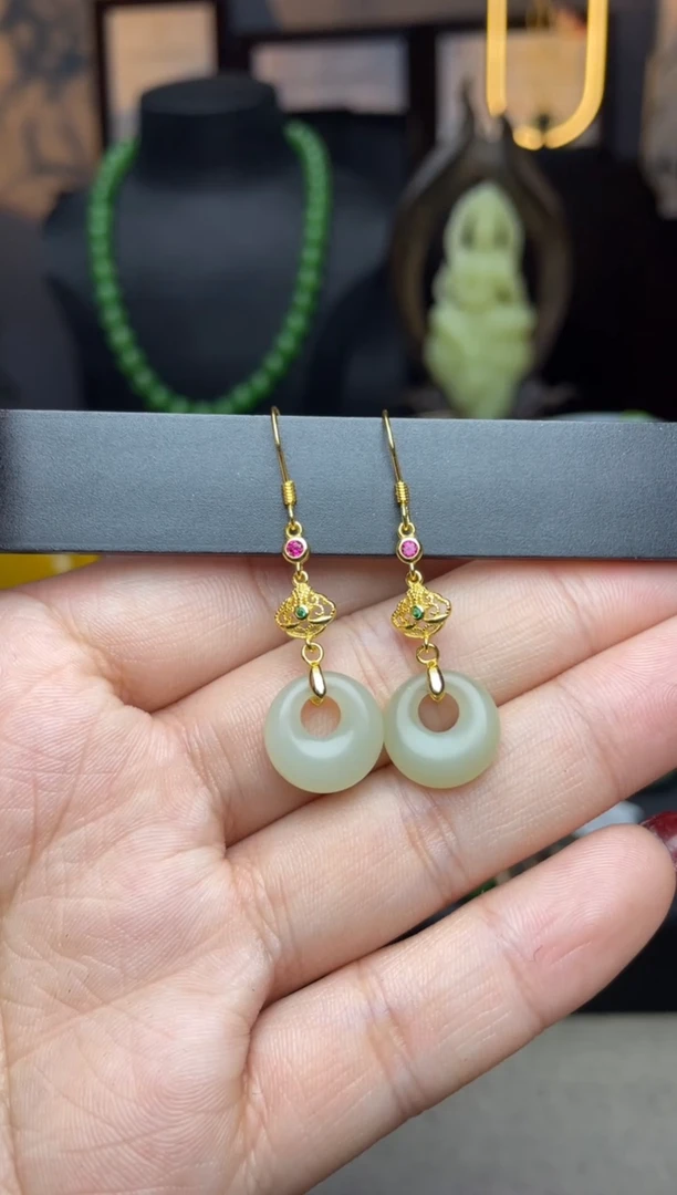 【闪购商品】和田玉耳饰银S925镶嵌耳饰