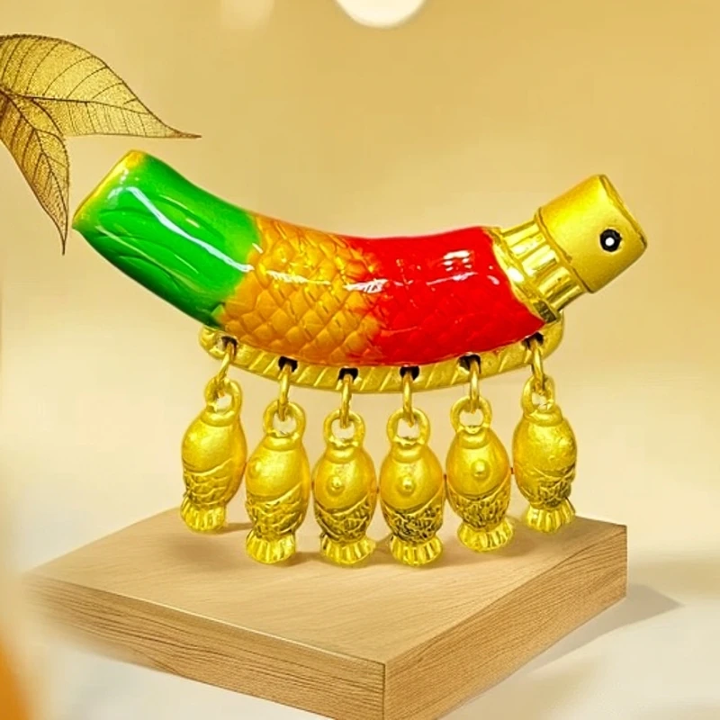 硬足金【珐琅多宝鱼】宫廷黄金时尚古风彩色挂坠中古复古烧蓝百搭