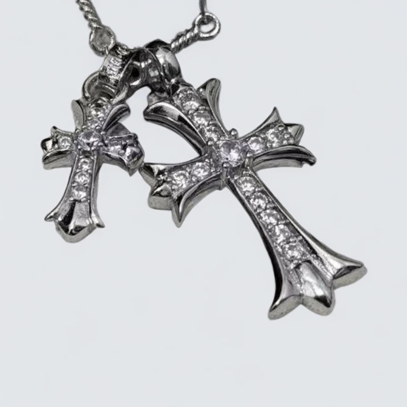 坠链均925银 双十字架高级感潮奢18K精致项链