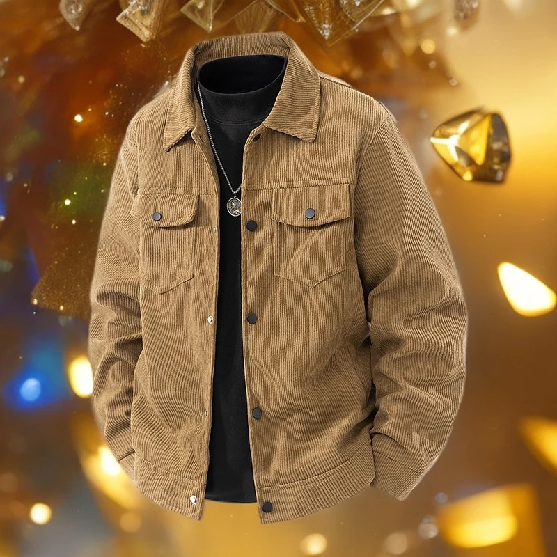 金盾2025年春秋季翻领灯芯绒夹克男款商务休闲翻领百搭外套男上衣