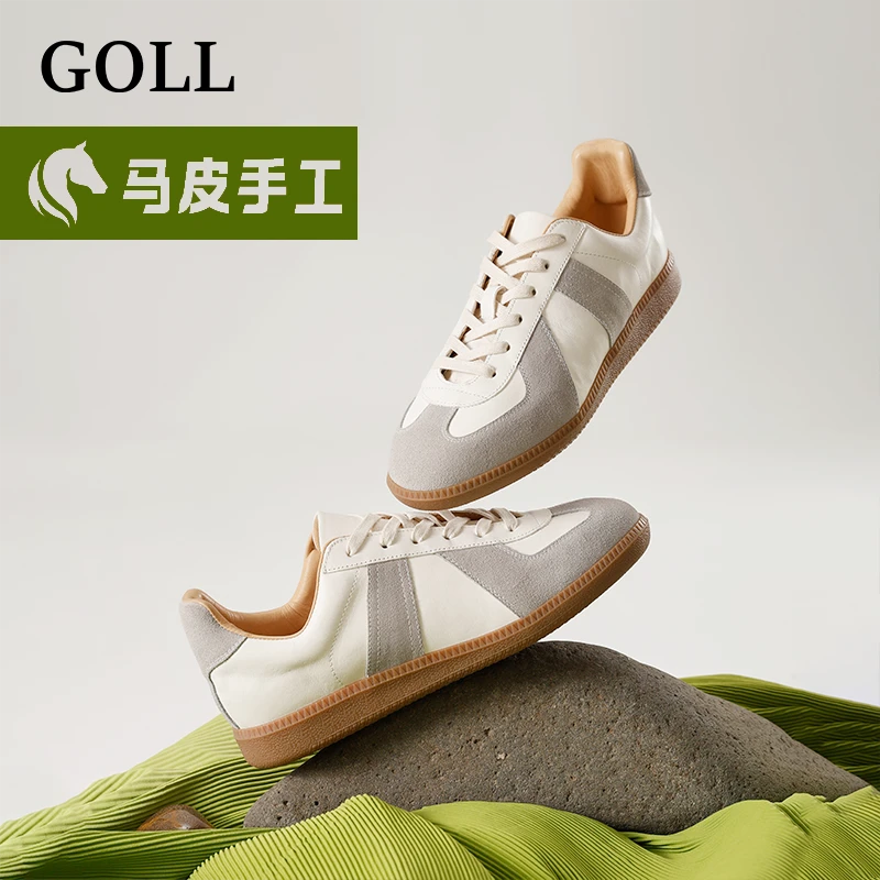 GOLL古尔2025新款男士头层马皮时尚德训鞋系带真皮轻薄运动板鞋