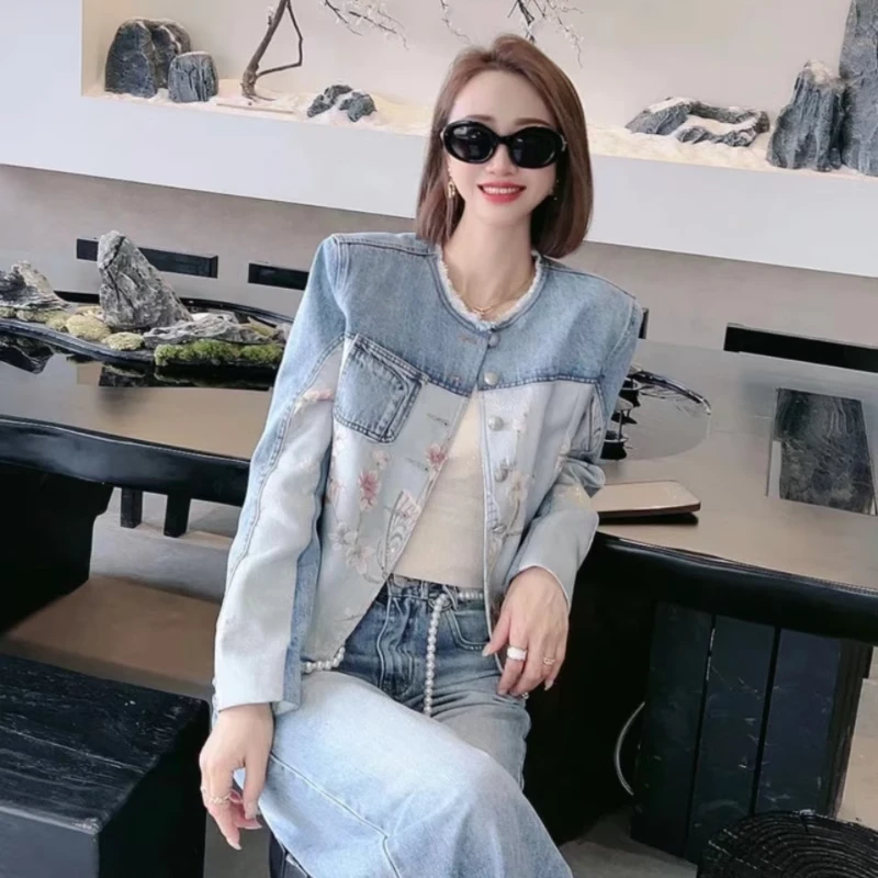 2025春季新款高级感独特新中式重工刺绣国风短款牛仔夹克外套女潮
