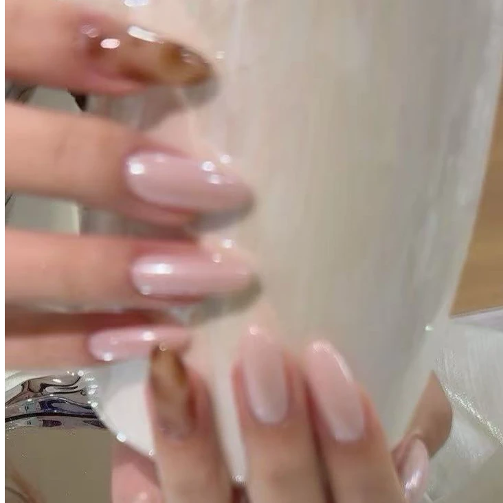 meangirl白女美甲高级-ins皮粉色纯手工穿戴甲极简海莉月光粉短款