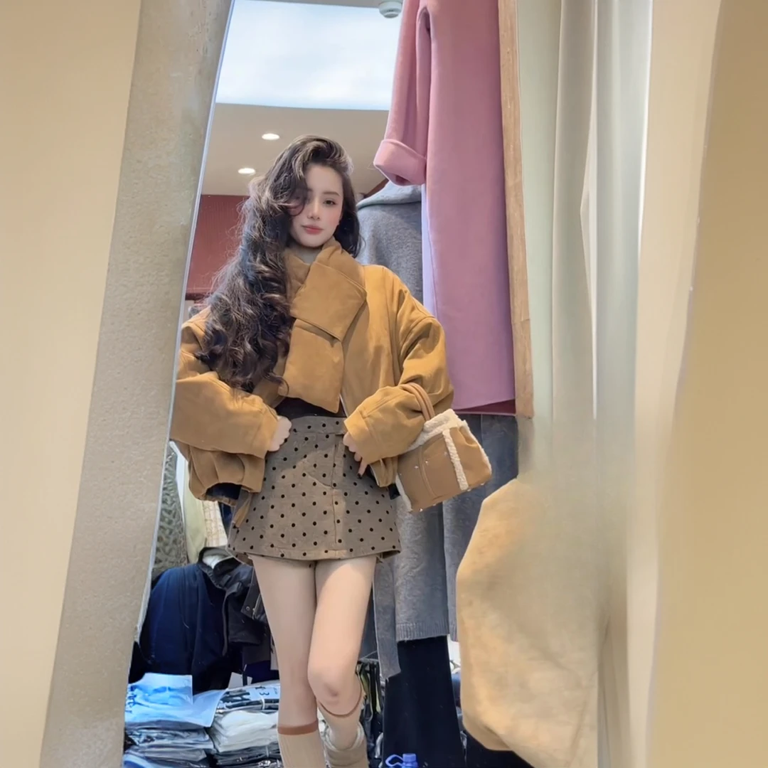 MARIE.COCO高级感时尚咖色外套上衣女秋冬设计感波点半身裙两件套