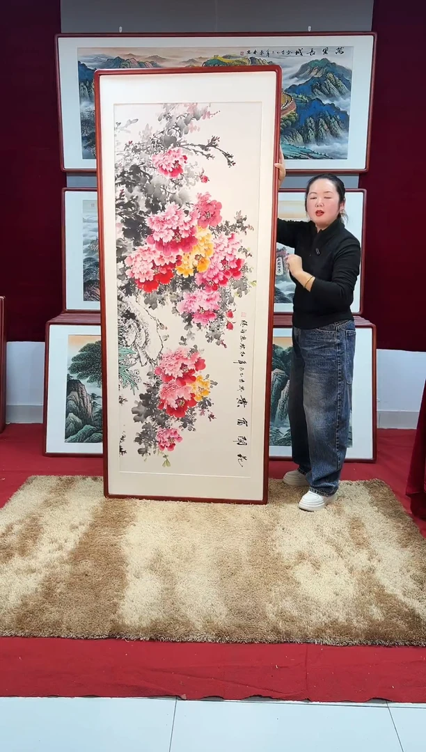 国画手绘牡丹203*83尺寸