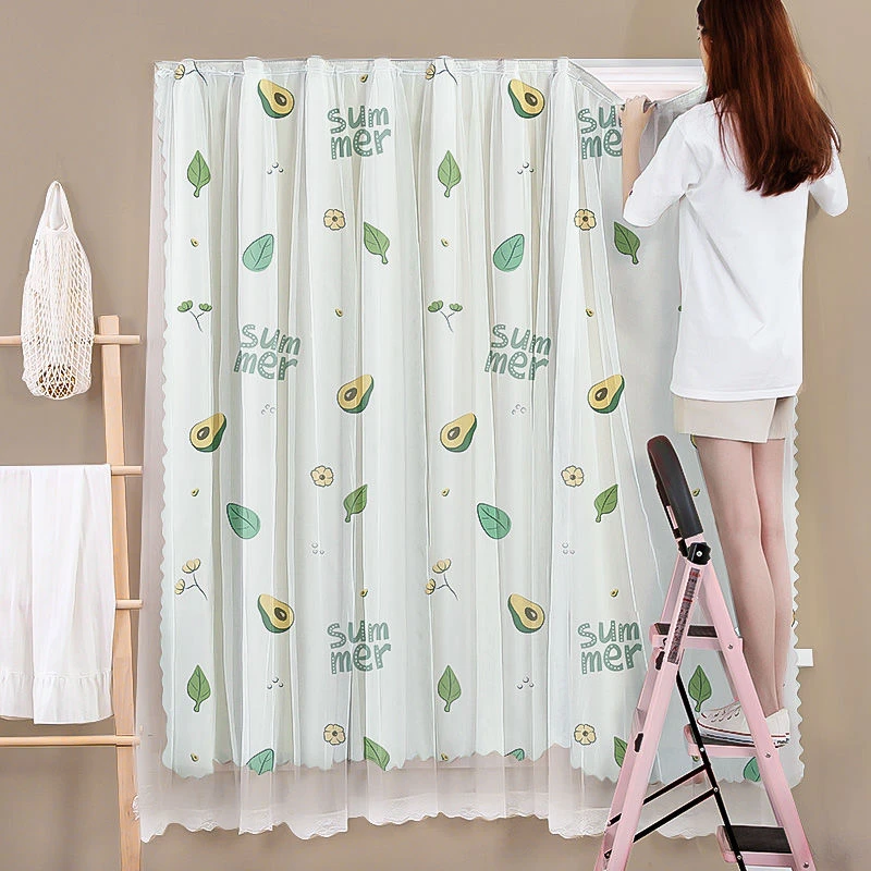 免打孔魔术贴窗帘半遮光窗帘宿舍卧室飘窗易安装自粘纱窗布纱帘