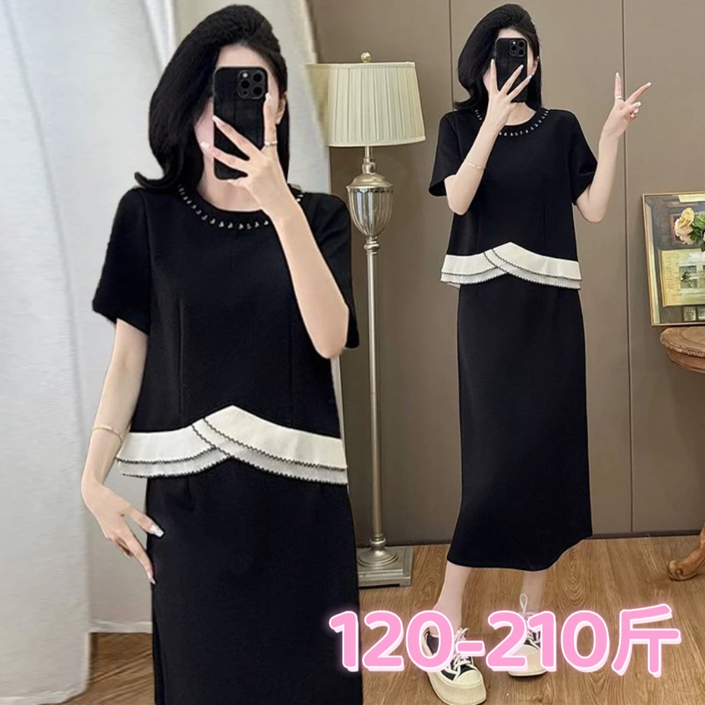 哥弟阿玛施正品法式洋气不规则上衣半身裙两件套2025夏季女大码宽