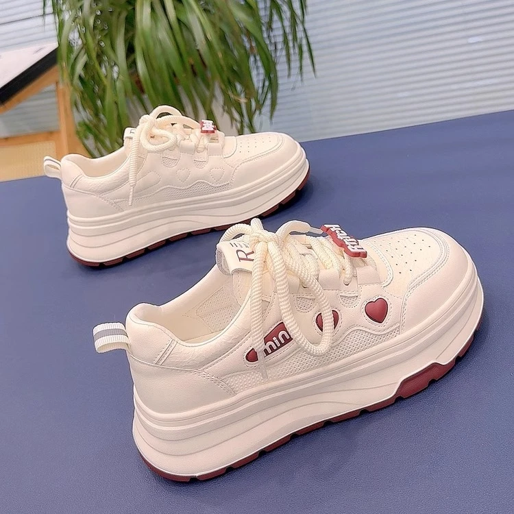 夏季网面透气女款板鞋女2025新款鞋子厚底增高女鞋休闲鞋小白鞋