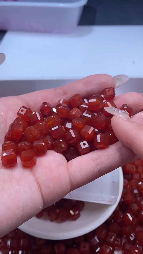 未镶嵌颈饰玛瑙/玉髓w3107红色方糖8mm*8颗