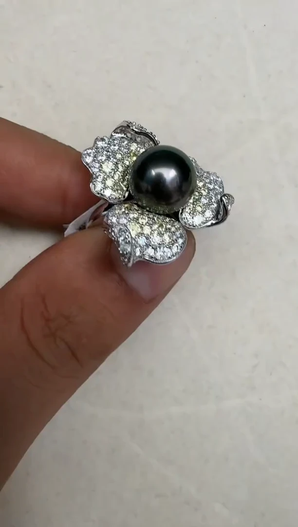 银S925镶嵌戒指海水珍珠戒指