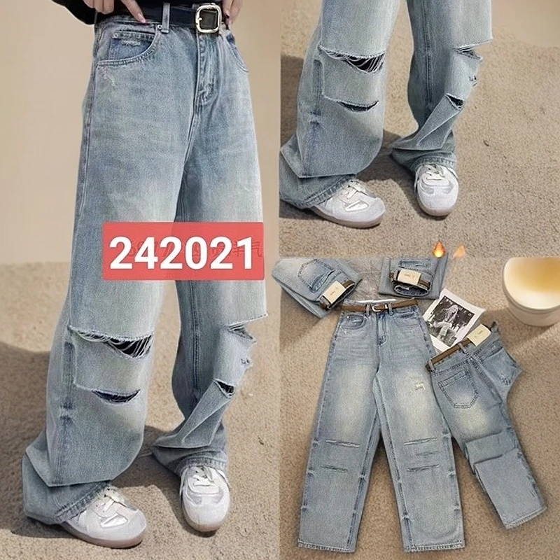 242021春夏新品破洞薄款直筒裤牛仔裤
