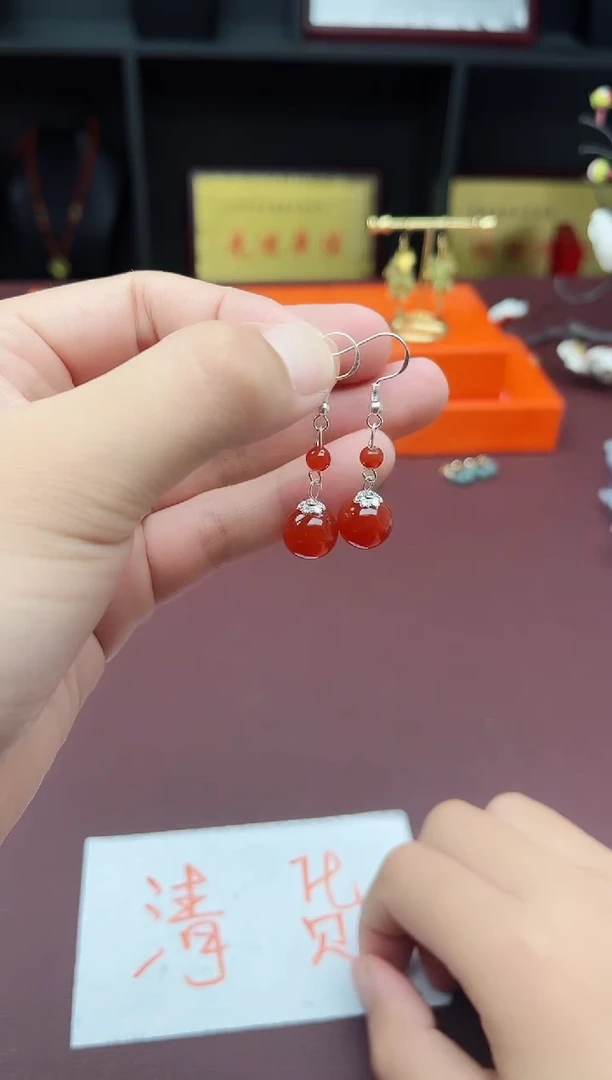 玛瑙/玉髓耳饰银S925镶嵌409000