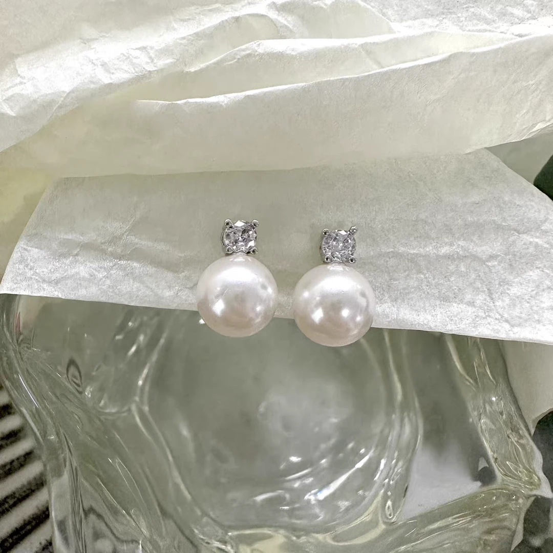 铜合金仿珍珠耳饰 十里间【柏林捷克】亮晶晶贝珠银针耳钉