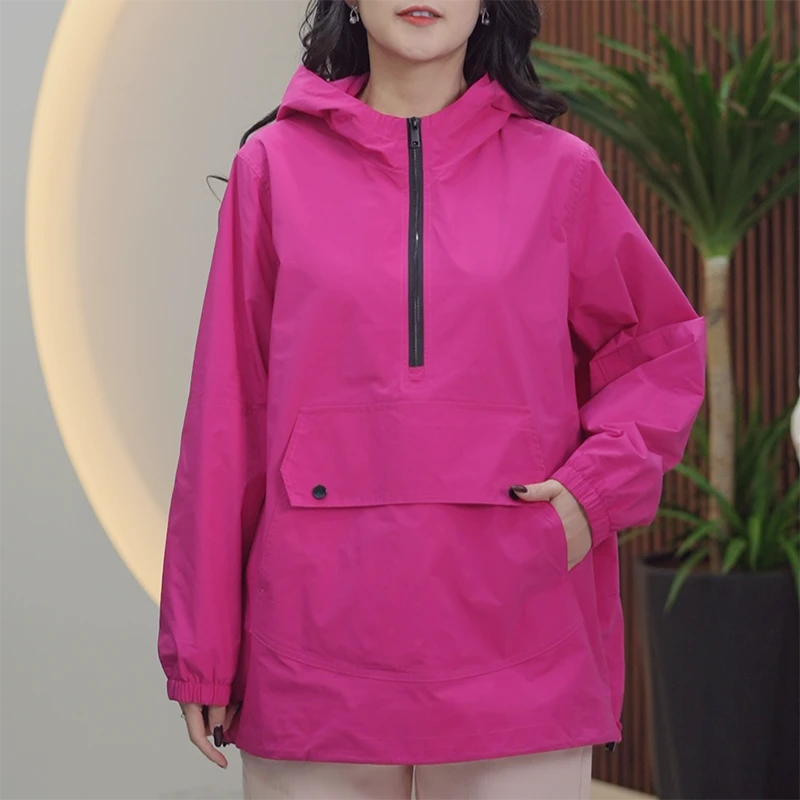 连帽冲锋衣女大码户外休闲百搭特氟龙三防套头卫衣工装春季外套