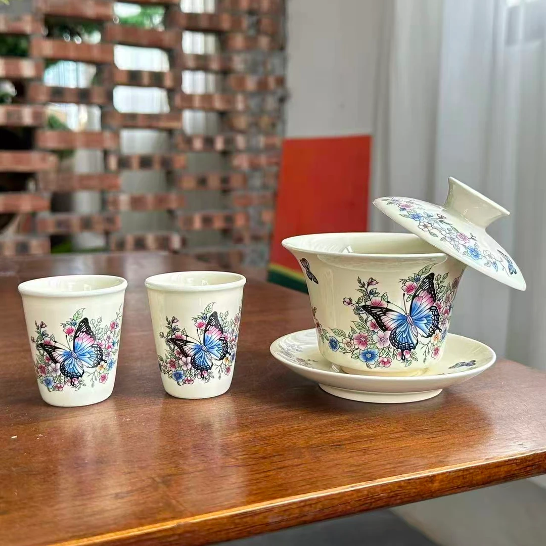 友名 蝴蝶悬停三才盖碗+2杯-0100