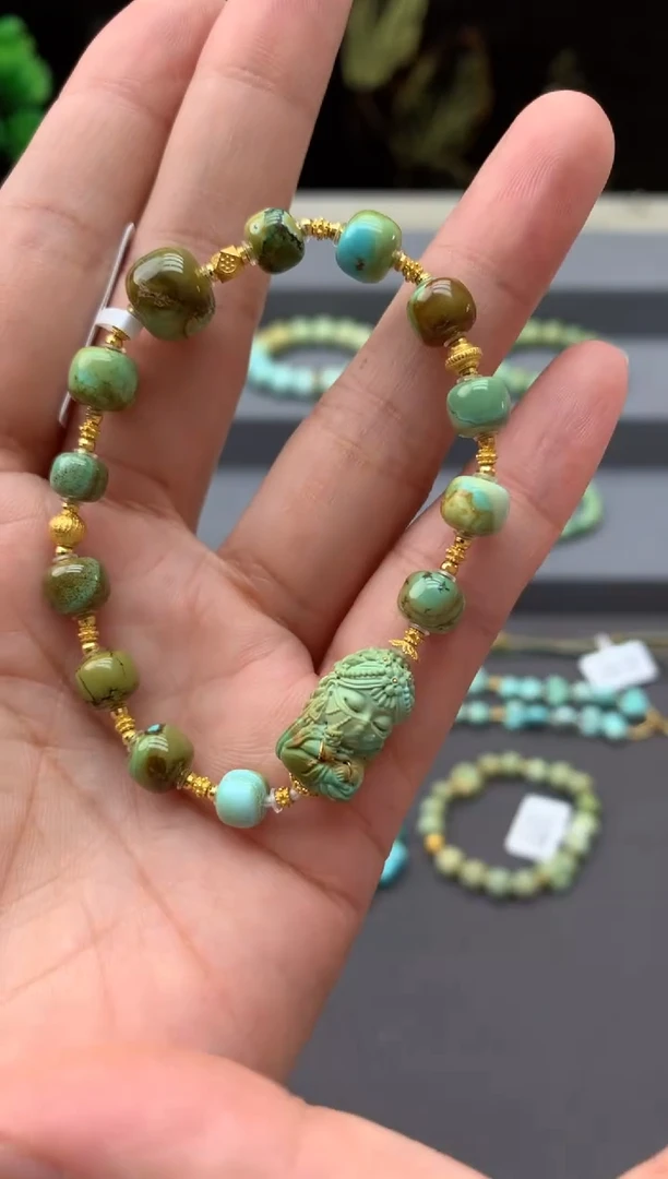 18K金镶嵌绿松石手串S154