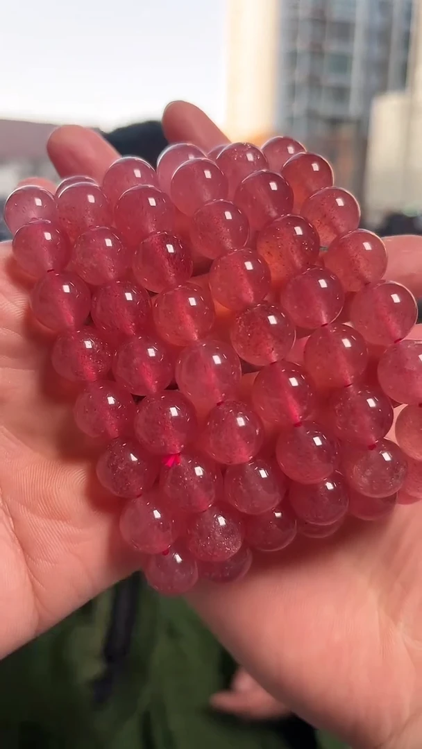 【闪购商品】石英质玉手链未镶嵌天然草莓晶手串多样性发一11mm