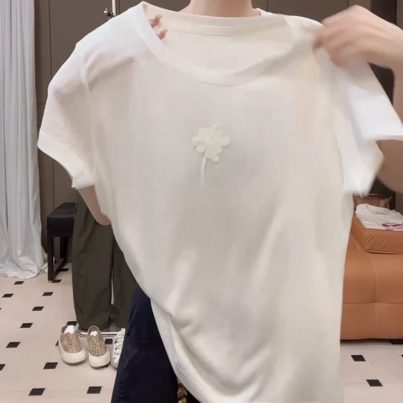 【花朵】2025夏季气质法式独特漂亮上衣高级松弛感薄款T恤LK2504708