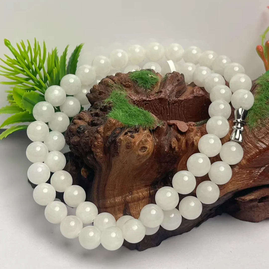 玉守匠心天然和田玉白珠项链（拍一发一）