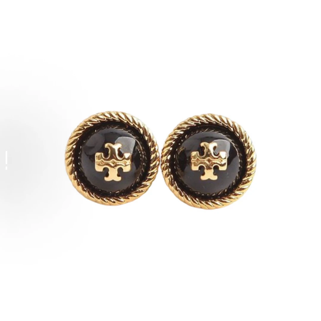 TORY BURCH/汤丽柏琦复古logo耳钉 女款 绿色猫眼 jj