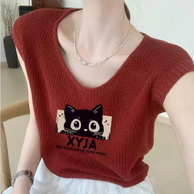 夏日清凉背心2025爆款超好看酒红色设计感时尚百搭针织t恤上衣女