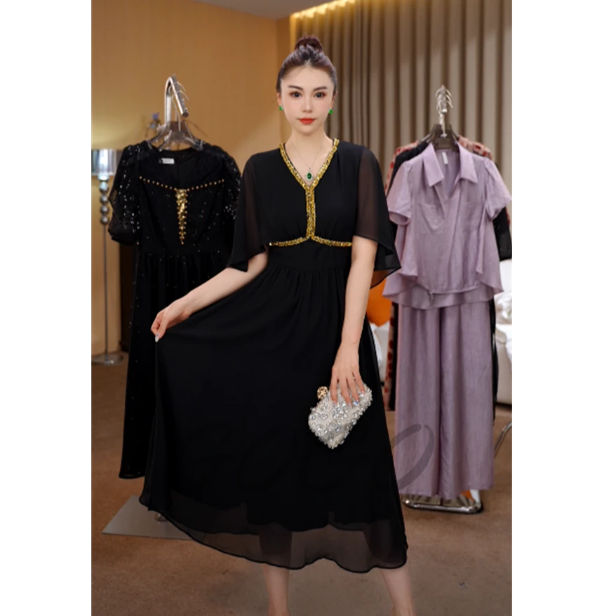 女王殿下 G6217黑色宴会连衣裙2025新款夏季女高级小众不撞款裙子