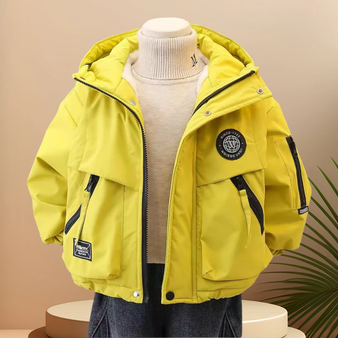 男童加绒加厚外套秋冬2025新款儿童冬季冲锋衣棉衣宝宝冬装衣服潮