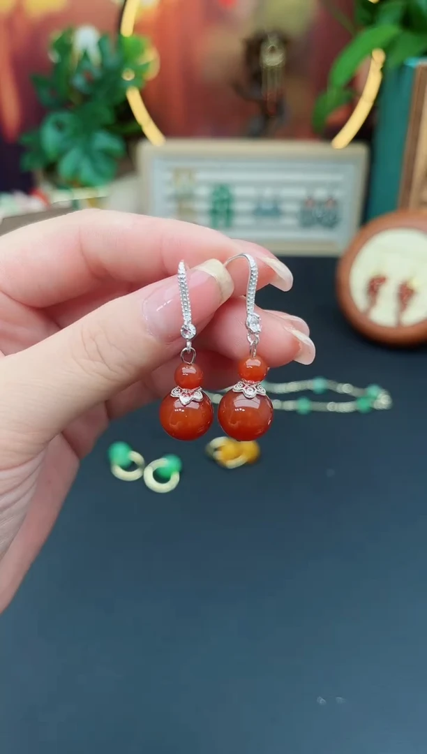 玛瑙/玉髓耳饰银S925镶嵌408