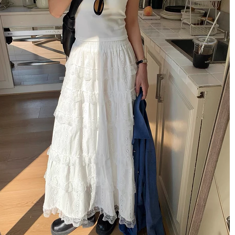 【磊哥严选】2025春夏韩系显瘦百搭A字版蕾丝蛋糕半身裙