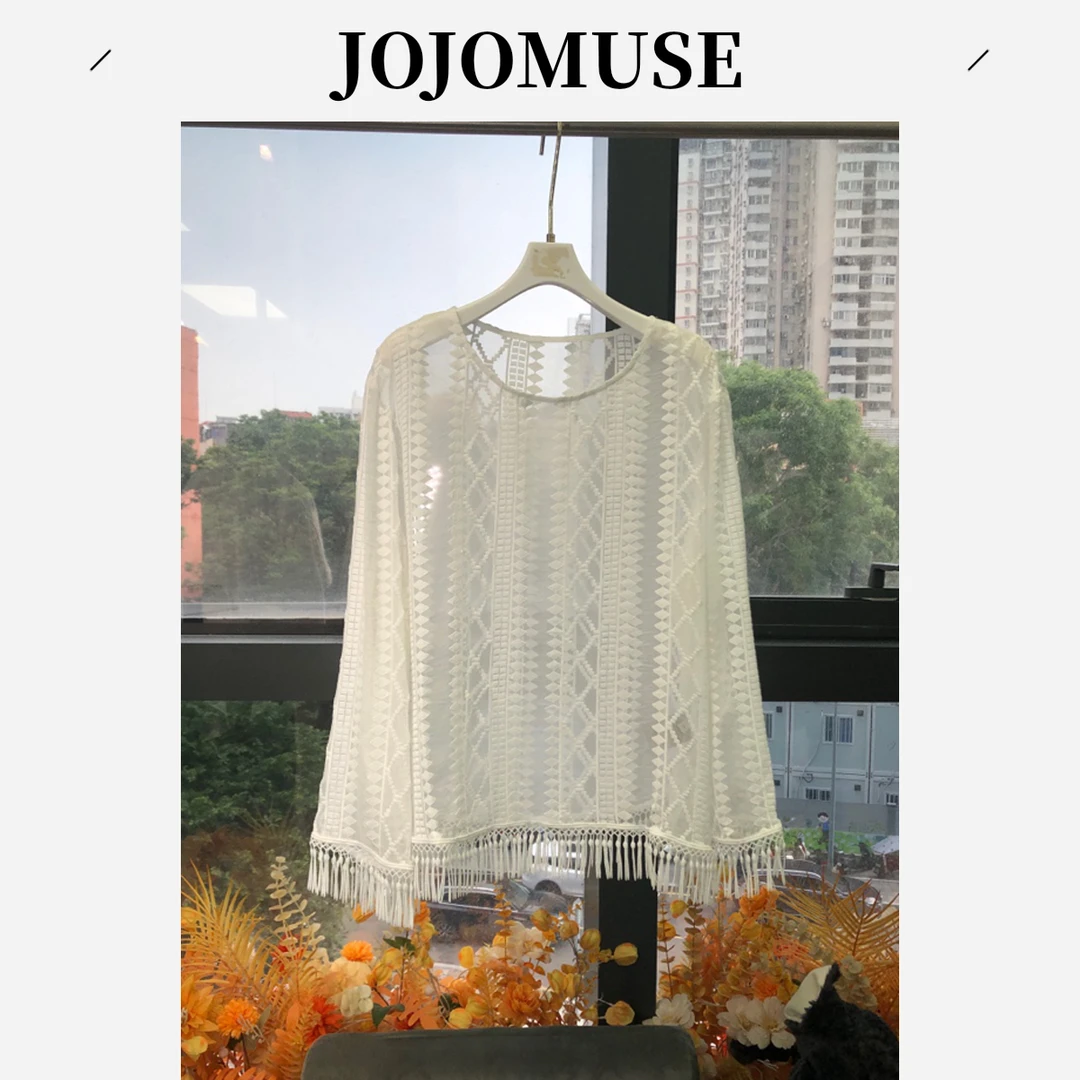 JOJO MUSE【小步格调】复古民族风菱格流苏罩衫
