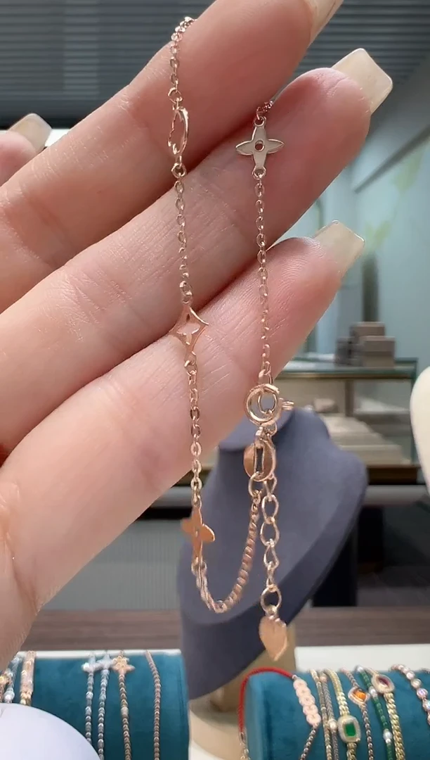 【闪购商品】18K金手链素金老花手链K红