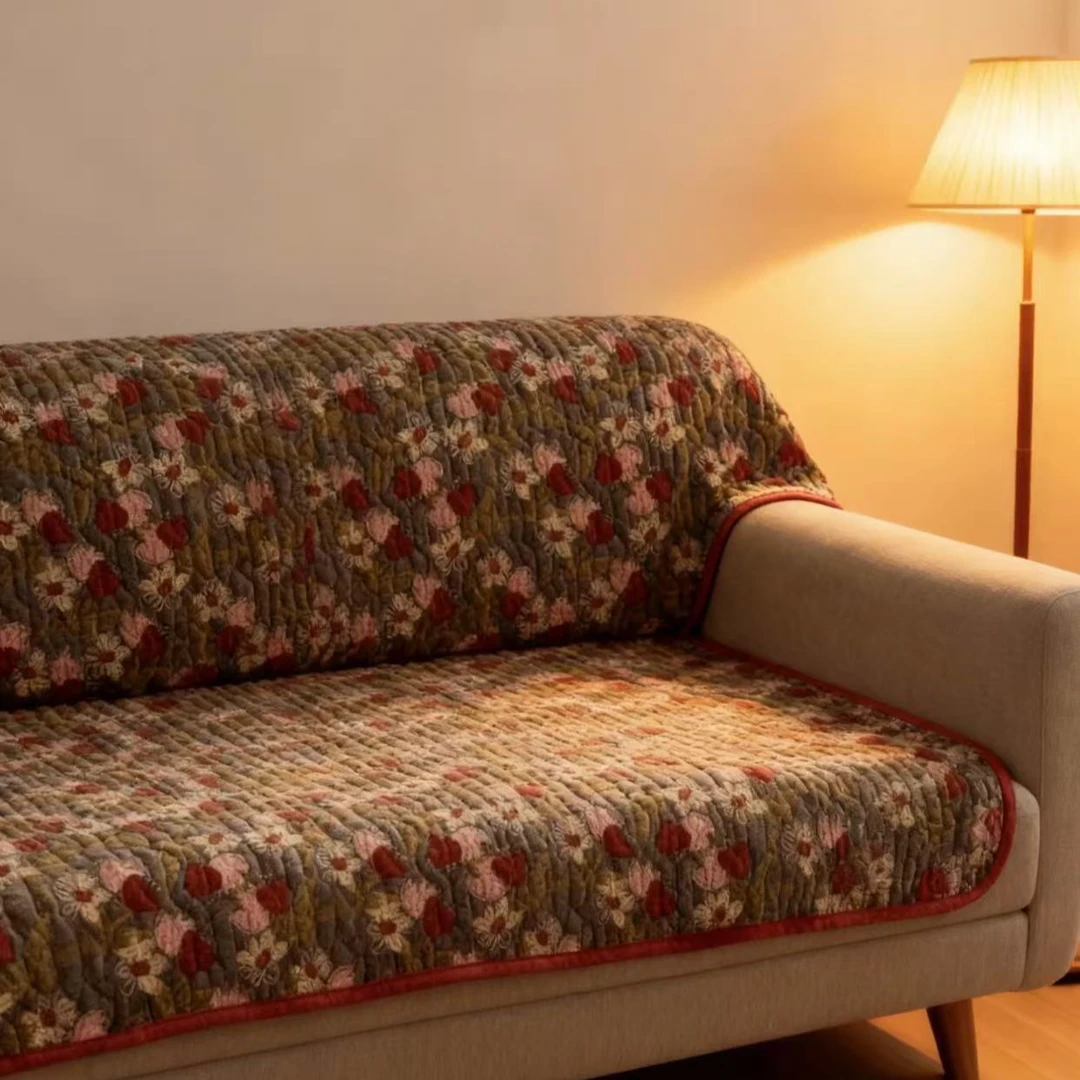 草莓花牛奶绒沙发巾 双面四季款家用沙发垫床盖沙发多功能垫