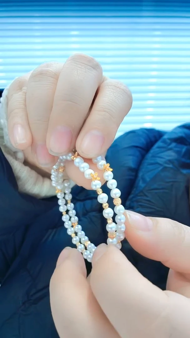 银S925镶嵌手绳淡水珍珠桂花手镯