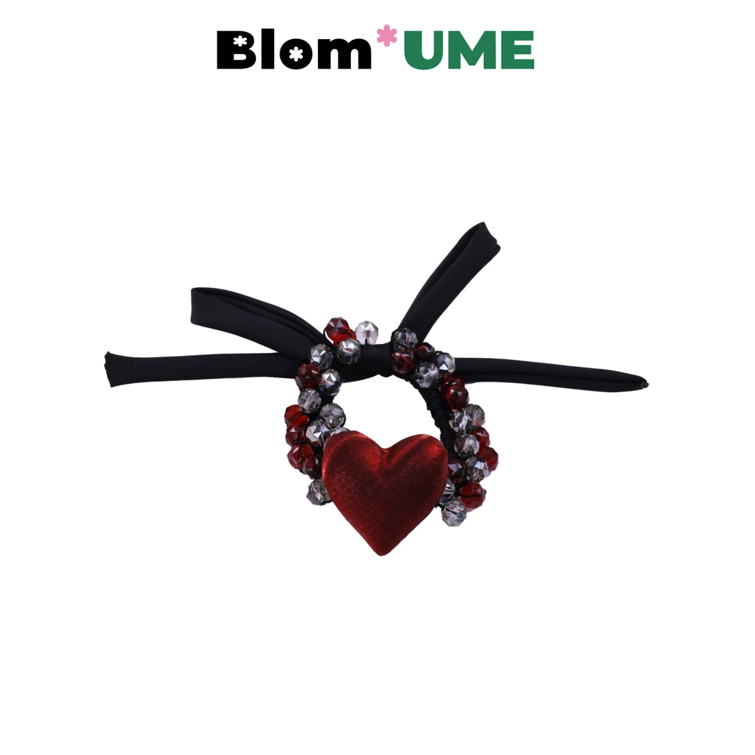 Blom UME春季新款超大红色爱心彩钻手链系列发绳气质低马尾发圈