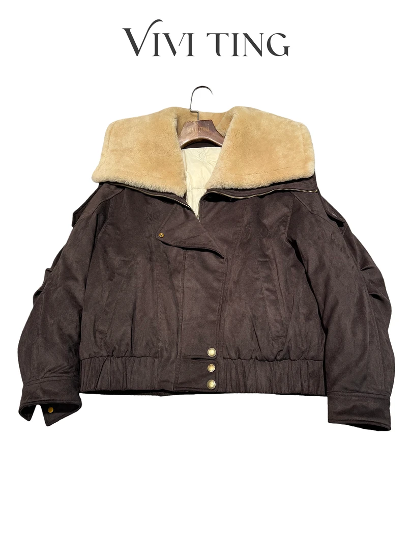 【VIVI·TING】婷姐推荐冬季海军领皮毛一体小方格定位羽绒服