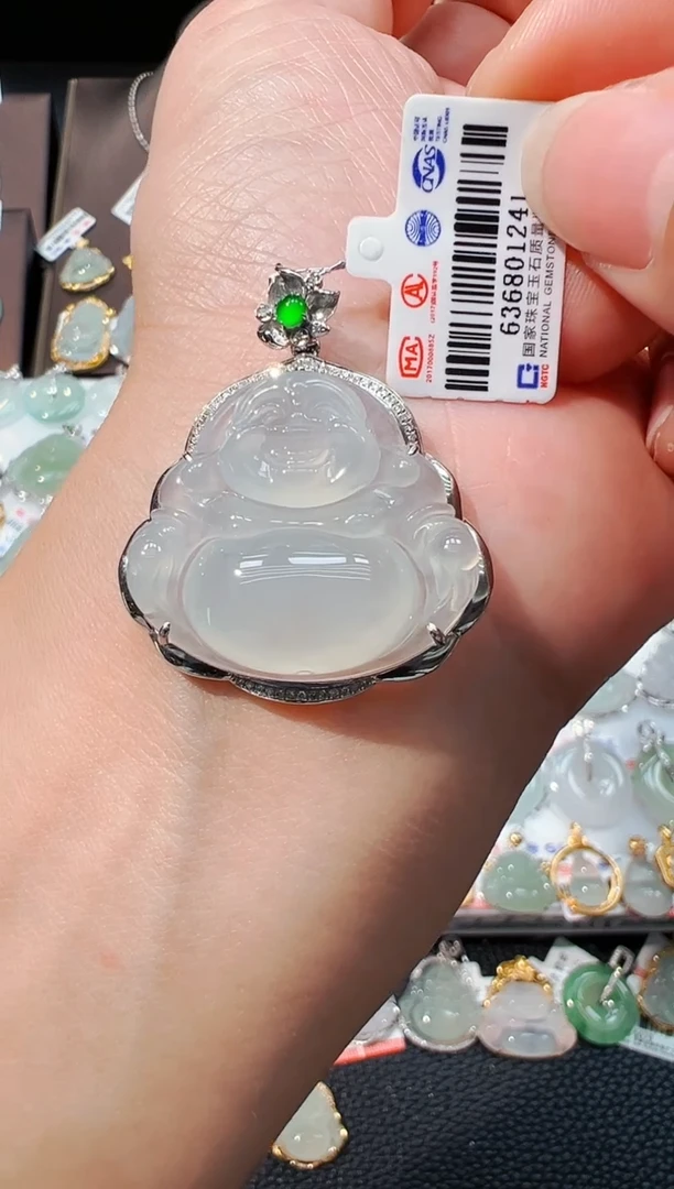 翡翠18K金镶嵌吊坠(不含链)佛公吊坠1241