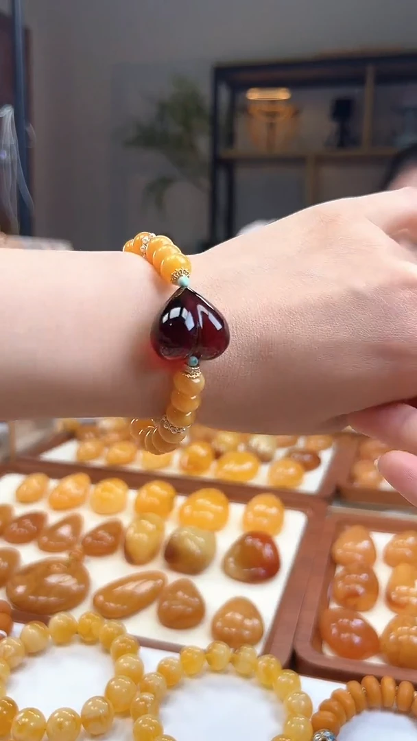 手链琥珀未镶嵌精品蜜蜡diy血珀屁桃手串